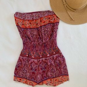 F21 Boho Strapless Romper Shorts